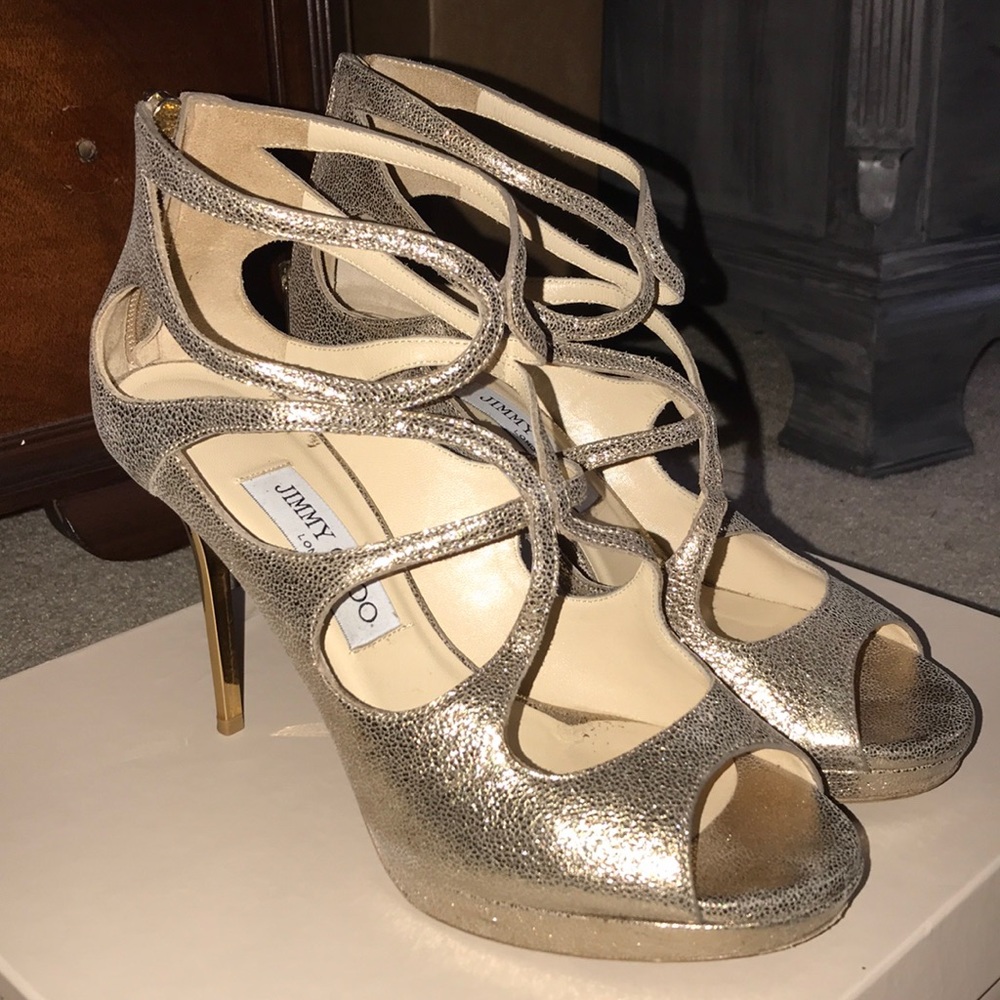 Jimmy Choo Gold Glitter Leather Heel